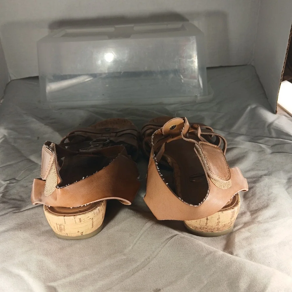 Relativity Re-Dahlia Sandals 7.5 Tan Gladiator Strappy Cork Wedge Boho‎ Summer